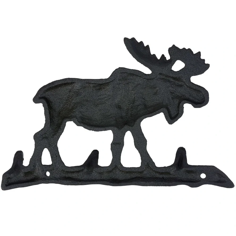 Cast Iron Bull Moose Three Hook Wall Rack Cabin Lodge Farmhouse Decor 9